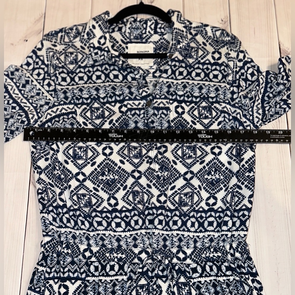 Women’s XS Sonoma  Blue / White Cuffed or Tab Sleeve Top Travel Vacation Office - Picture 7 of 7